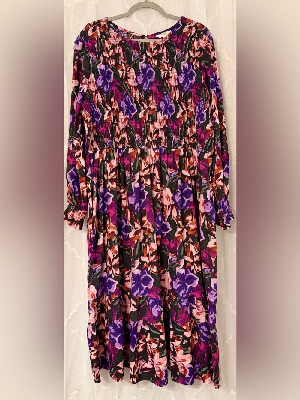 Terra & Sky Purple Boho Floral Tiered Midi Dress Plus Size 2X - Picture 11 of 12